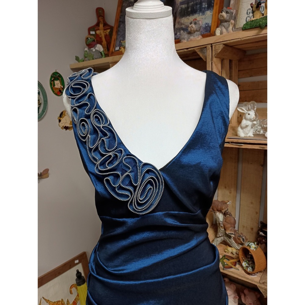 VTG Y2K Betsy & Adam Cocktail Dress Womens Small Royal Blue Babydoll Ruched - Picture 2 of 11